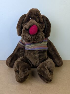 1981 Vintage Ganz Wrinkles Dog, Dark Brown Fur & Red Nose